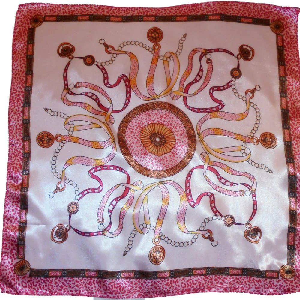 Vintage Scarf 19" Square Satin pink neckerchief retro summer
